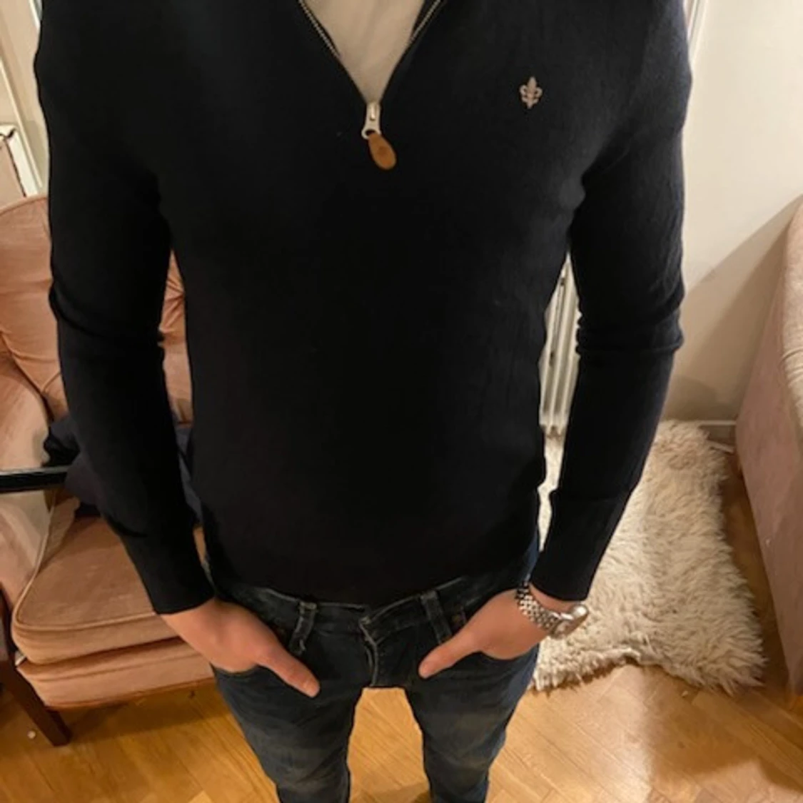 Mörkblå tröja med dragkedja - 1