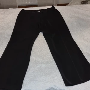 Svarta byxor  st 46 - Snygga svarta byxor  med en loose passform. Perfekta för en elegant look med en mjuk och glansig yta. Byxorna har en elastisk midja för extra komfort. Mkt fint skick