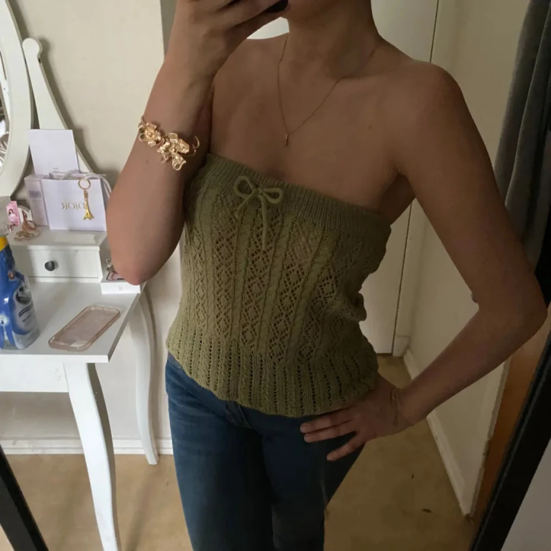 Olivgrön stickad bandeau tubtopp