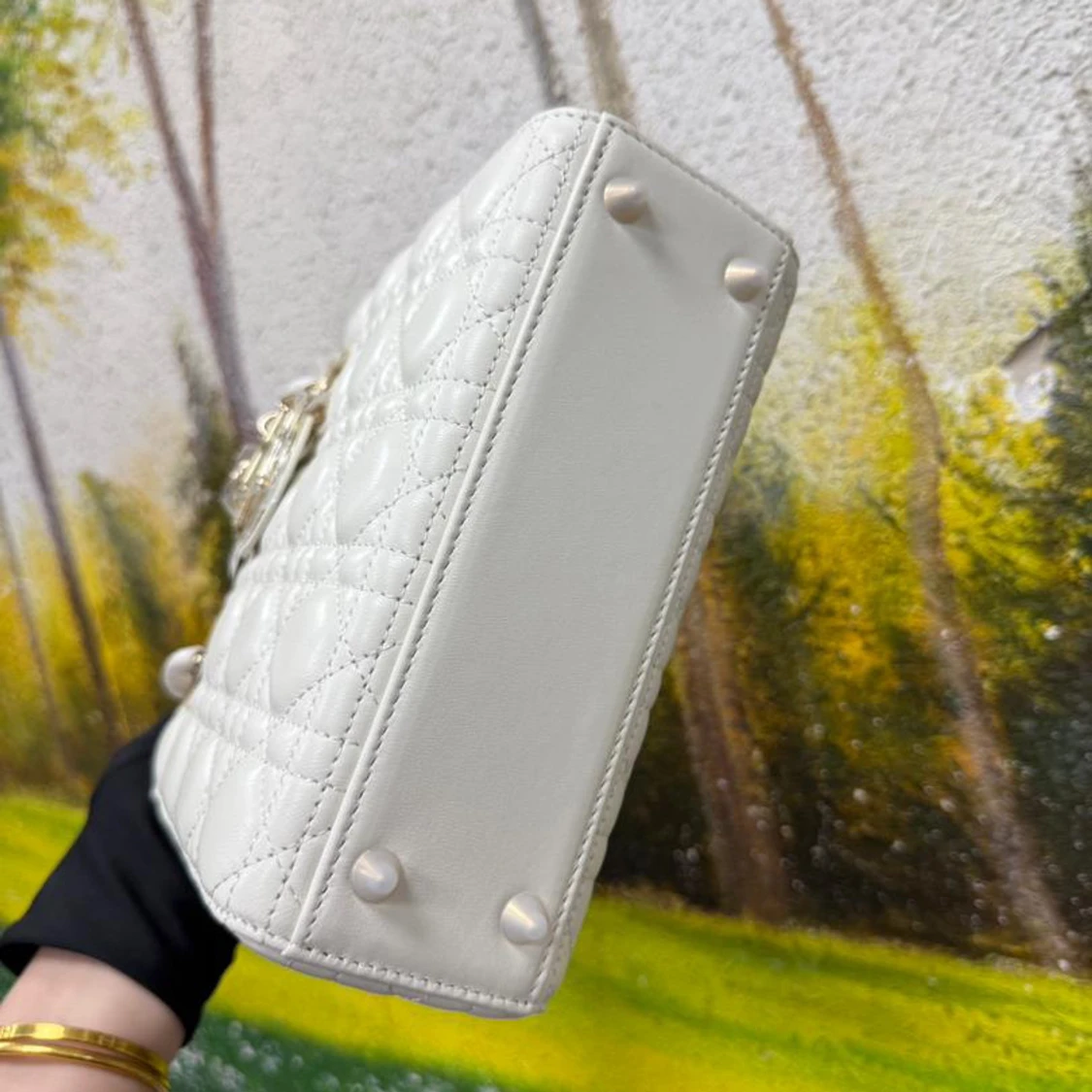 Vit quiltad Lady Dior handväska - 1