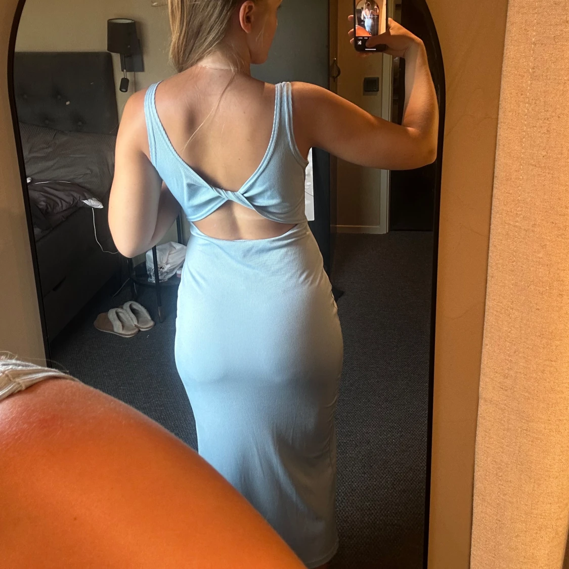 Ljusblå ribbad långklänning - 2