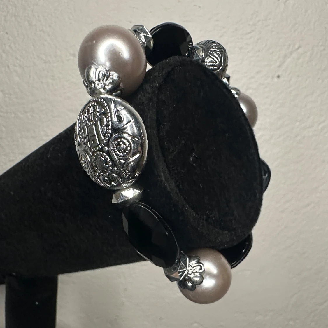 Chunky Y2K armband med stora pärlor i svart champagne & silver - Retro - 90-tal - 00-tal - 2