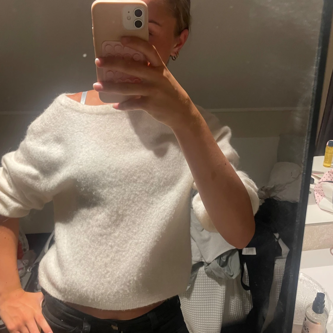 Vit stickad croppad tröja - 1