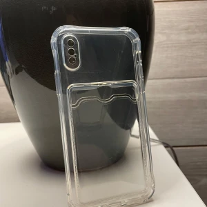 Transparent mobilskal med kortfack - Säljer ett stilrent transparent mobilskal med praktiskt kortfack på baksidan. har aldrig använt eftersom jag beställde det i fel storlek😅Perfekt för att hålla dina kort nära till hands. Skalet är designat för att skydda din telefon samtidigt som det ger en minimalistisk look.