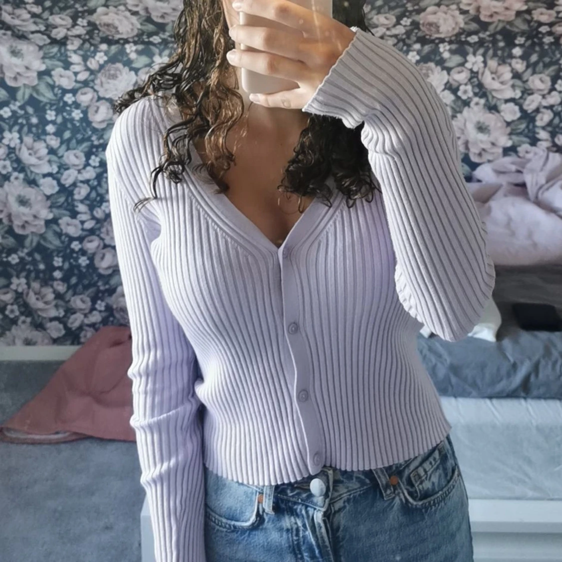 Ljuslila ribbad kofta från H&M