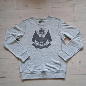 Grå tröja från Diesel - Säljer en stilren grå tröja från Diesel med ett stort tryck på framsidan. Tröjan har långa ärmar och en rund halsringning. Perfekt för en avslappnad look.