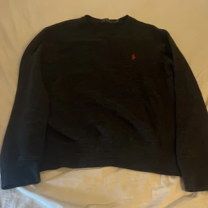 Svart tröja från Polo Ralph Lauren - Säljer en stilren svart tröja från Polo Ralph Lauren med det klassiska röda broderade logotypen på bröstet. Tröjan har långa ärmar och är perfekt för en avslappnad men ändå elegant look.