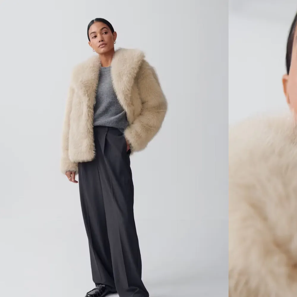 Säljer en supermjuk och fluffig beige pälsjacka. Jackan har en elegant design med långa ärmar och en klassisk passform. Perfekt för att hålla sig varm och stilren under kyliga dagar. Använd en gång köpates för 900kr❤️. Takit.
