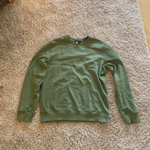 Grön sweatshirt från A.P.C. - Säljer en stilren grön sweatshirt från A.P.C. med tryck på bröstet. Tröjan är tillverkad i bomull och har långa ärmar. Perfekt för en avslappnad look. Köpt på Paul and Friends på NK