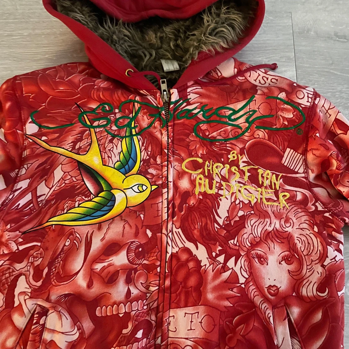 Röd Ed Hardy zip up med tryck - 2