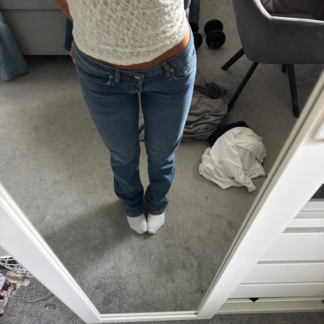 Blå raka jeans låg midja - 1