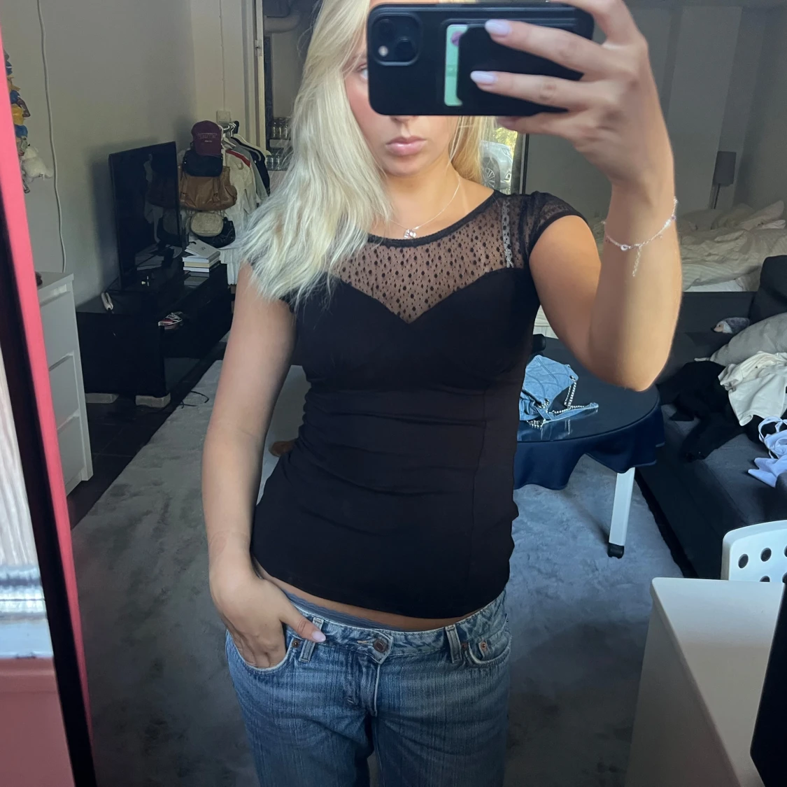 Svart meshblus/spets från Orsay - 1