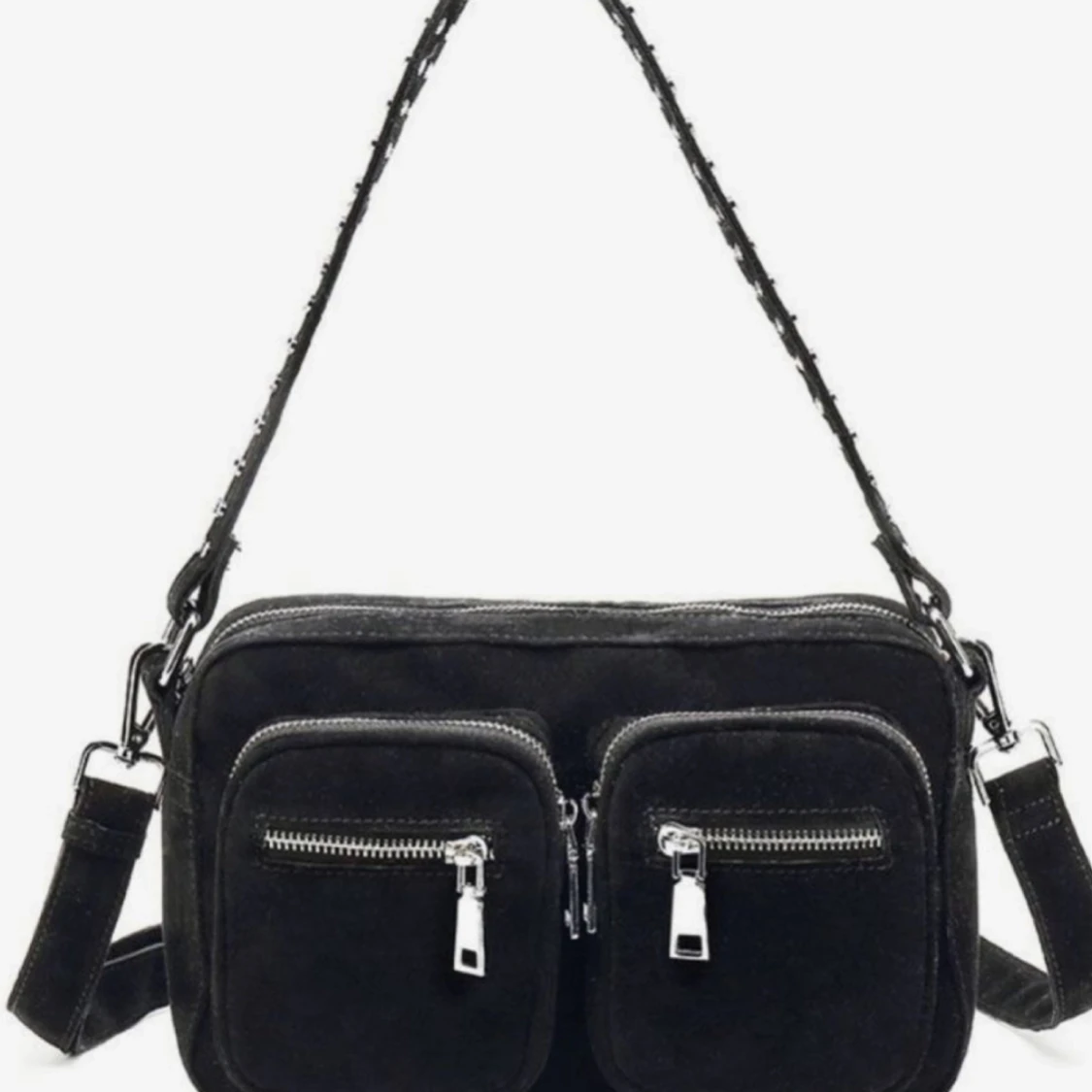 Svart mocka axelväska med dragkedjor - 1