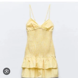 Gul rutig klänning med volang - Söt gul klänning med smala axelband och volang nertill från zara. Klänningen har ett rutigt mönster och en figurnära passform upptill. Perfekt för varma dagar och somriga tillfällen.