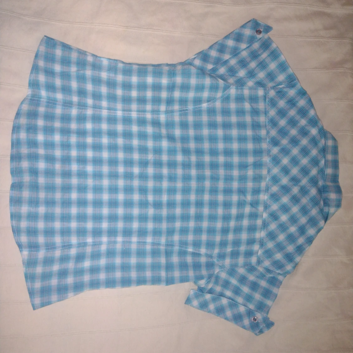 Oanvänd Y2K blåvit rutig kortärmad skjorta IMAGE - 2