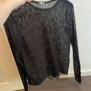 Svart meshtröja från Zara - Säljer en svart långärmad meshtröja från Zara  i storlek S. Tröjan har ett transparent, ribbat mönster och är perfekt för att styla lager på lager. Den har rund hals och är riktigt tunn och luftig, vilket gör den nice till både chill och trendiga outfits.