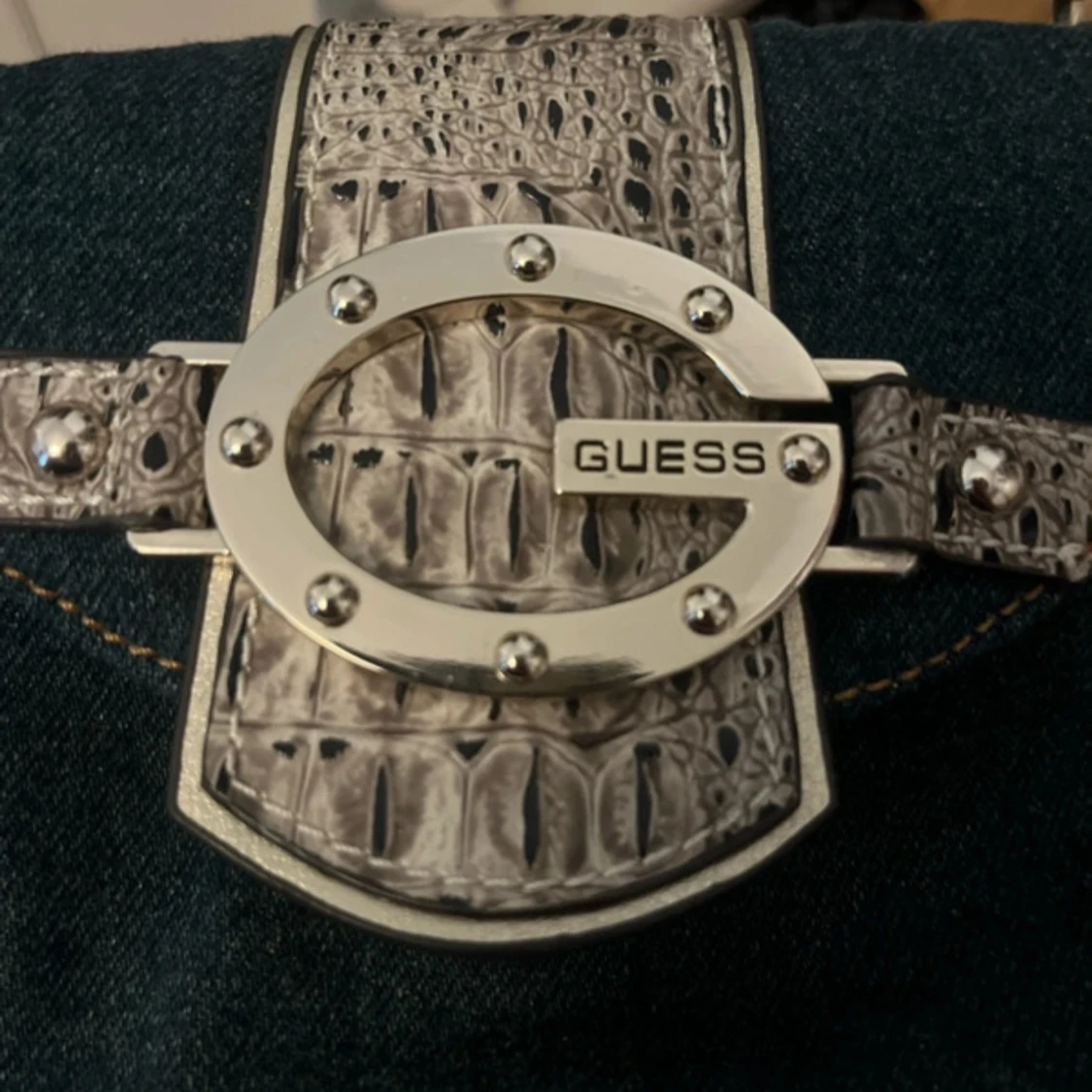 Guess axelväska i jeans och skinn - 3