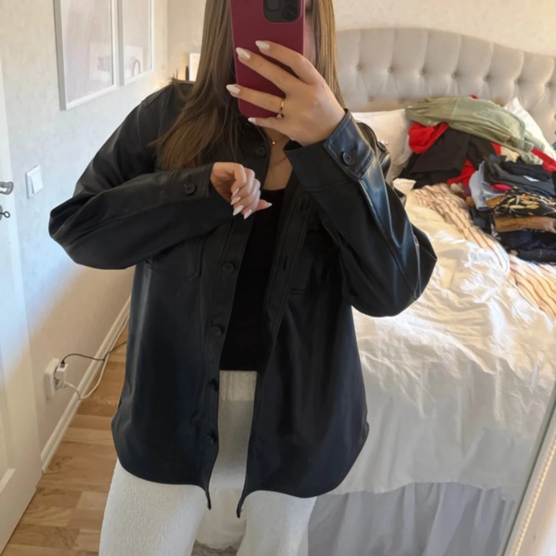 Svart oversized skinn-overshirt - 2