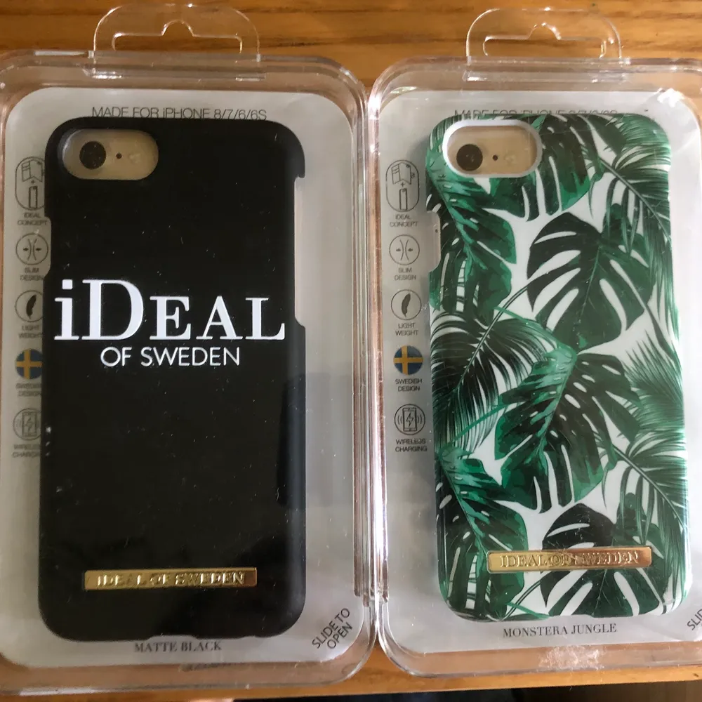Säljer tre stycken helt oanvända iDeal OF SWEDEN skal i original förpackning. Passar iPhone 8 7 6 och 6s. Säljer då de inte kommer till användning. Köp en för 150kr eller alla tre för 300kr. Kom gärna med bud!. Accessoarer.