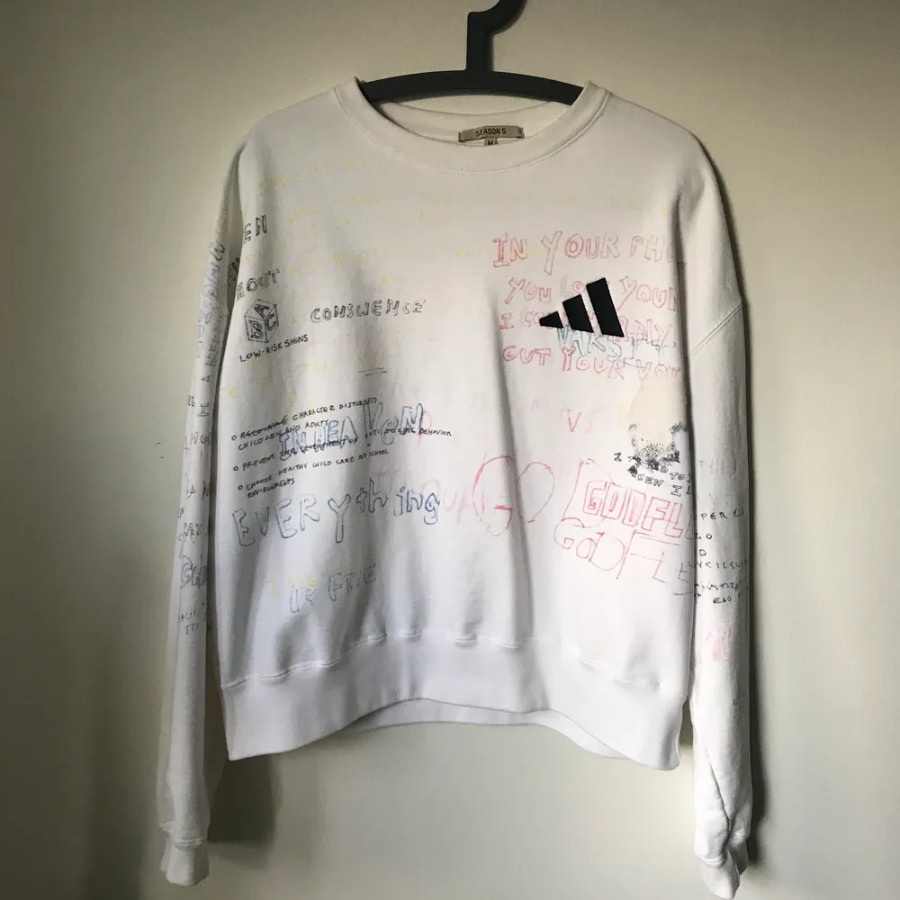 Women’s Adidas Yeezy Season 5 Handwriting Sweatshirt  Size medium Great condition, no flaws or damage.  Fits wide and boxy, cropped length. DM if you need exact size measurements.   Buyer pays for all shipping costs. All items sent with tracking number.   No swaps, no trades, no offers. . Hoodies.