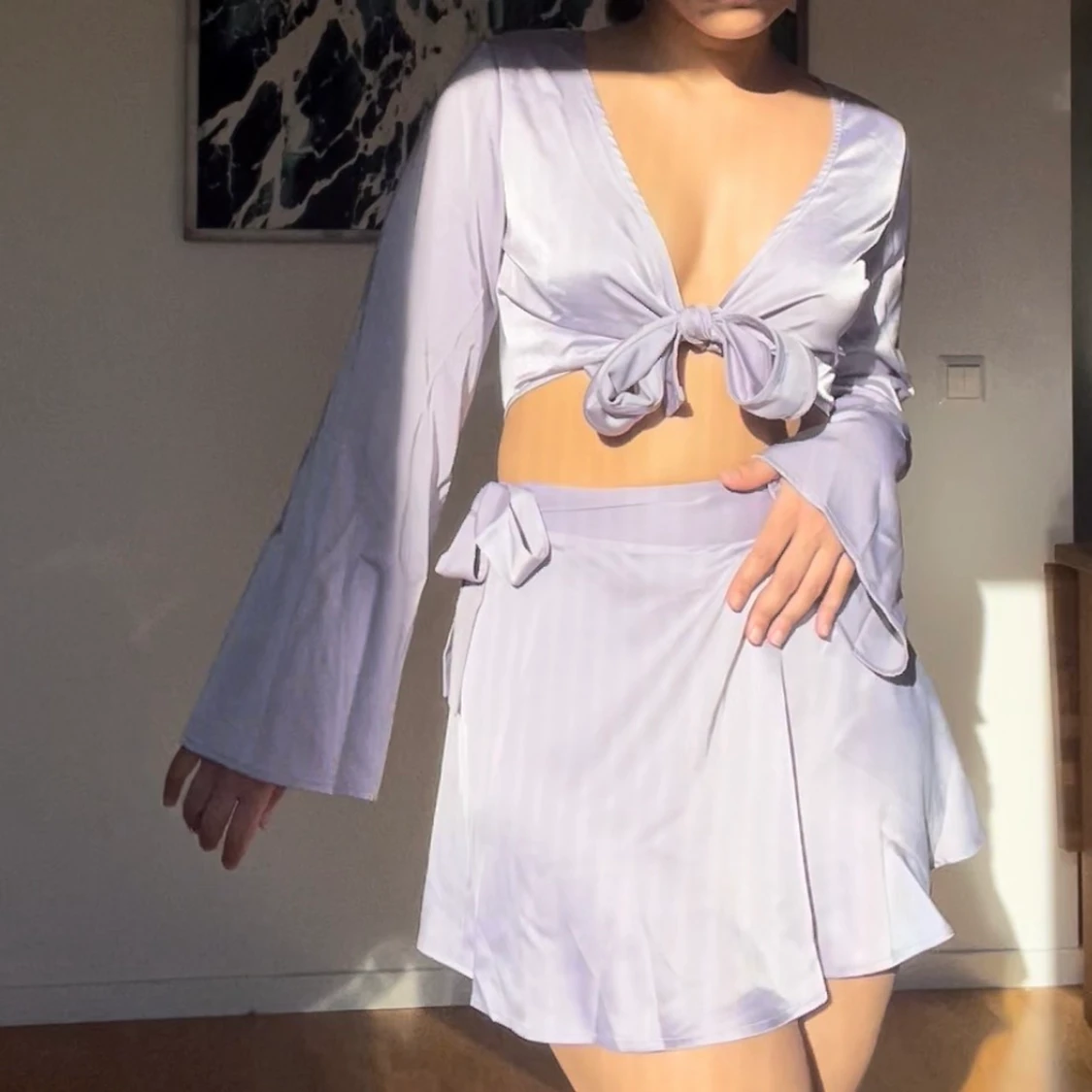 Lila two piece set i siden