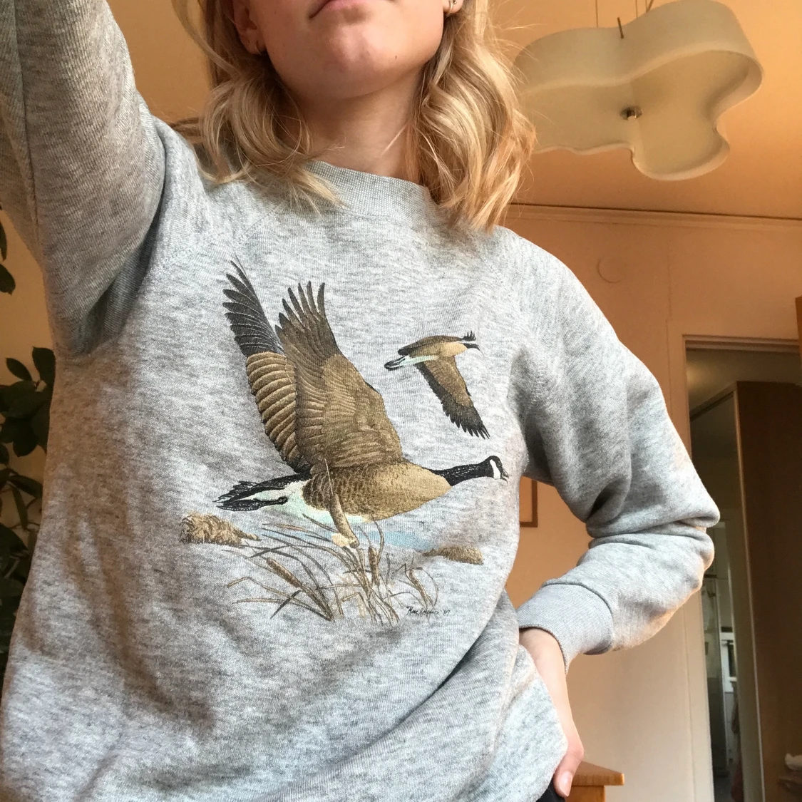 Grå sweatshirt med tryck - 91