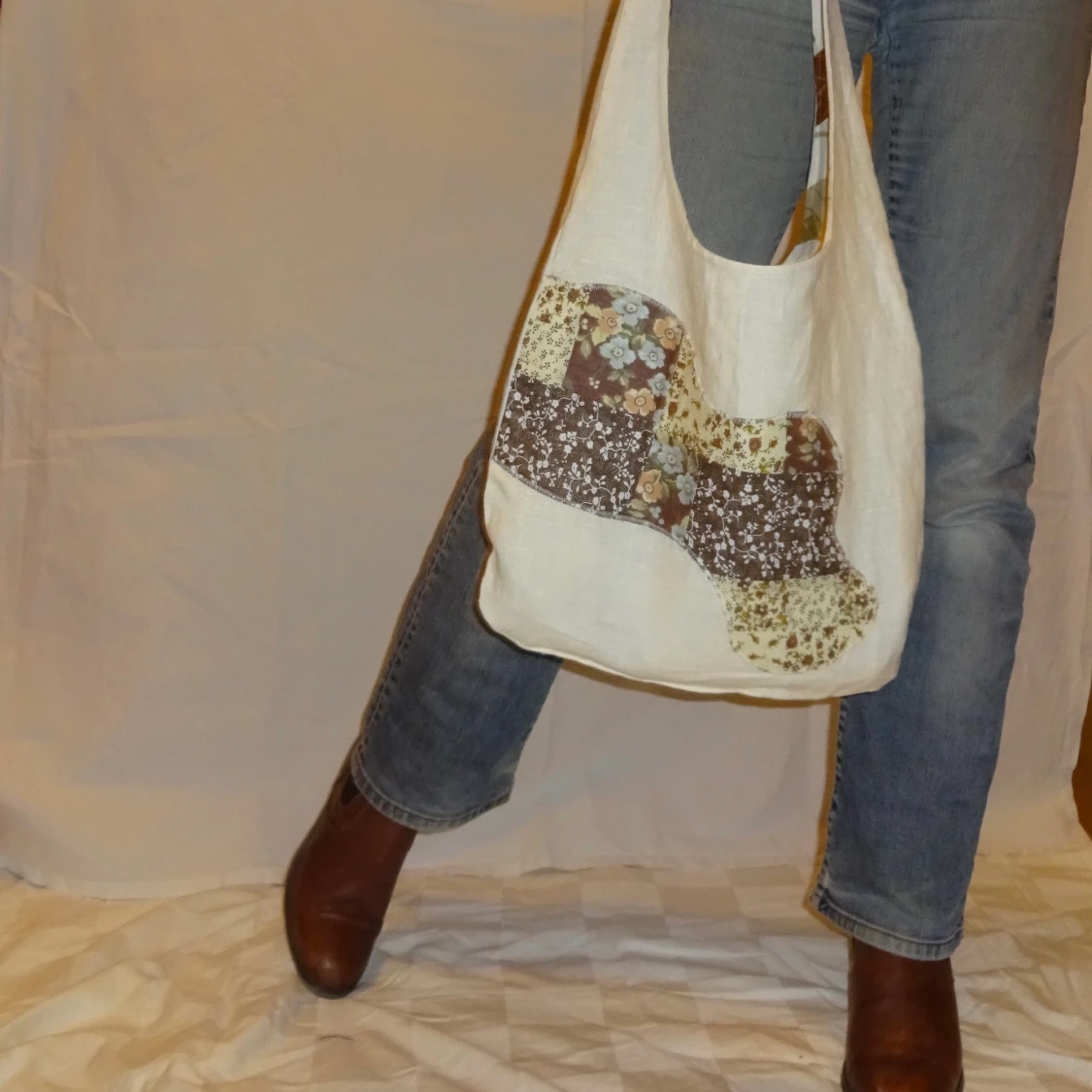 Handgjord tygväska/tygpåse mönstrad brun - 90
