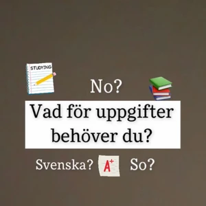 Säljer uppgifter/anteckningar  - Har många olika områden på No som mina anteckningar är sjukt bra. Pris kan diskuteras men kan garantera att det inte är dyrt. Beror på ifall du vill ha ett helt område eller bara en liten grej. Biologi, Fysik, Kemi osv