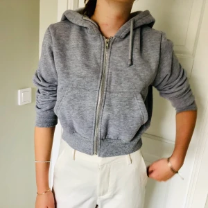 Kort grå luvtröja - Kort luvtröja grå med dragkedja. Aldrig använd. 