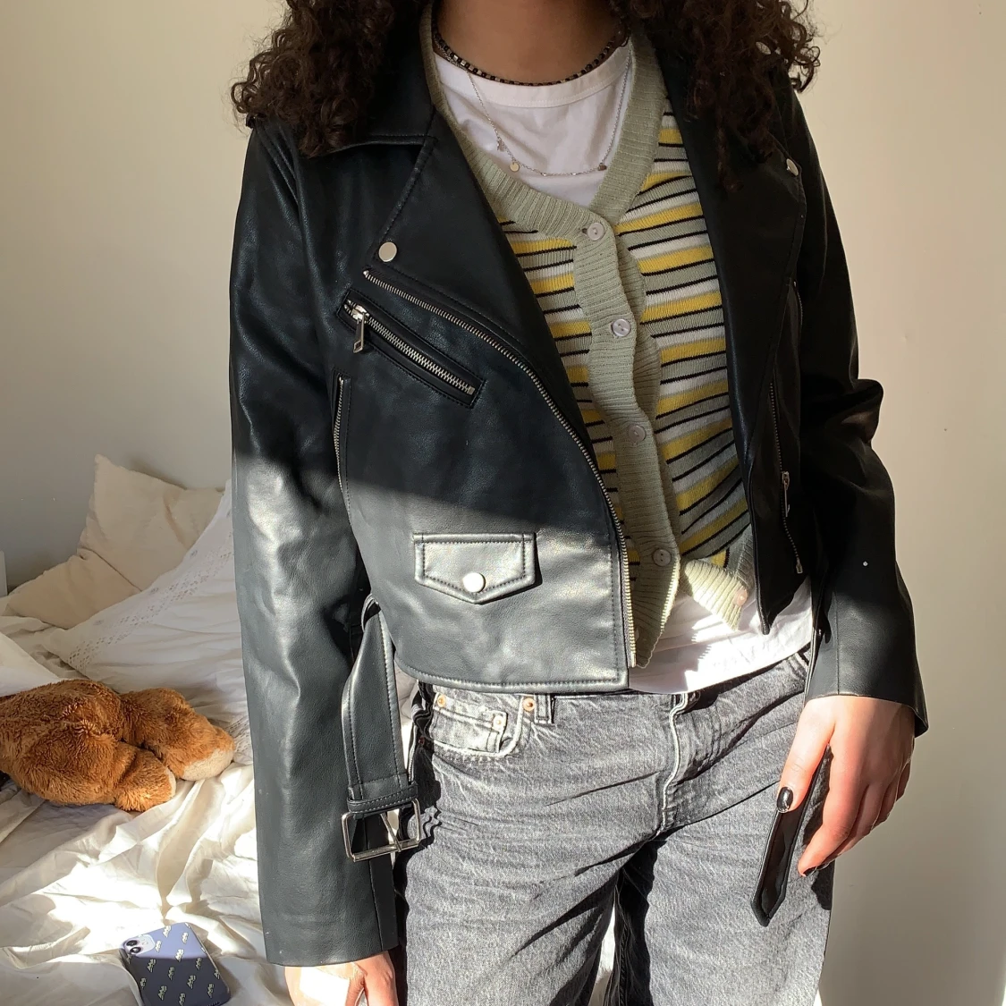 Trendig Läder jacka  - 90