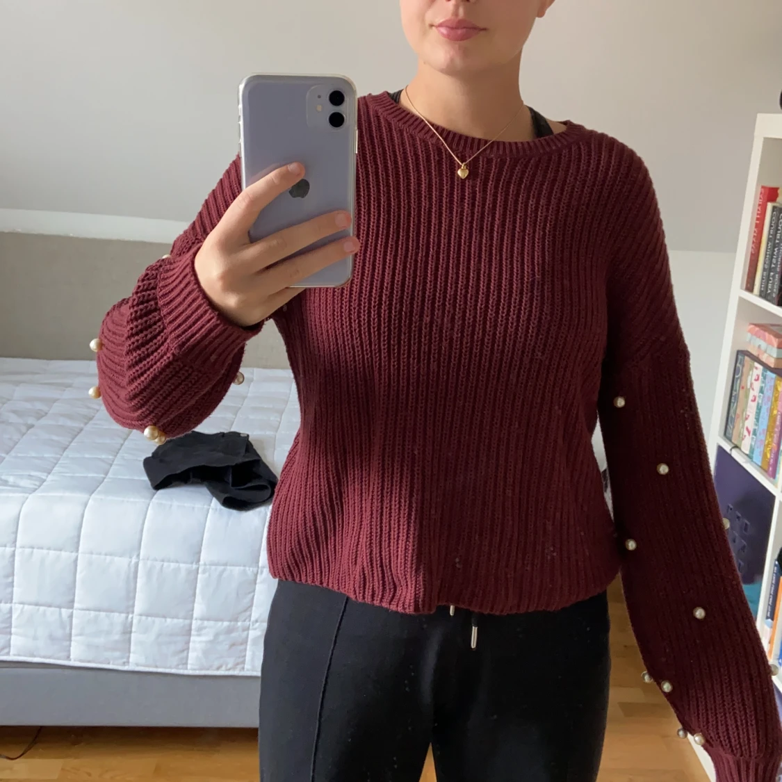 Vinröd stickad tröja - 90