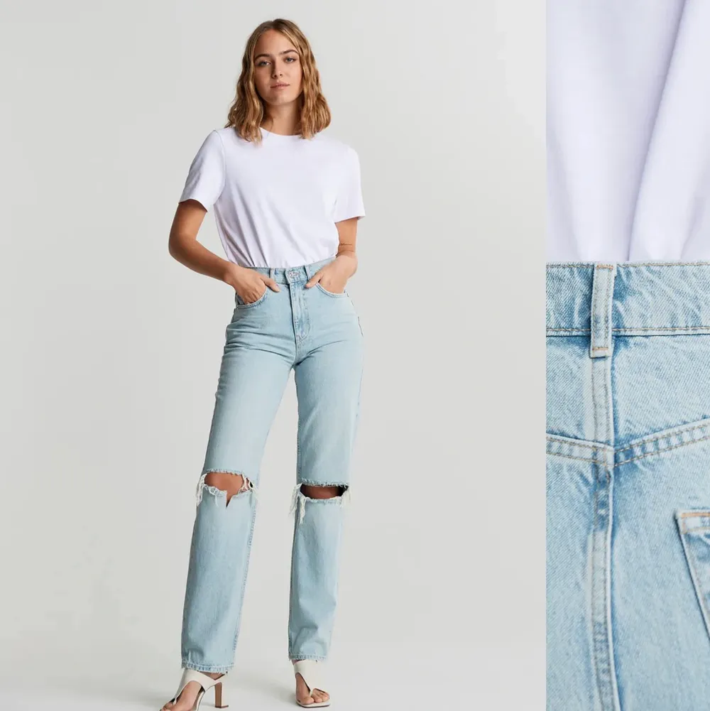 Säljer mina sjukt snygga jeans som är köpta på ginatricot för 500kr och som snart är slutsålda men säljer mina för 200💕. Jeans & Byxor.