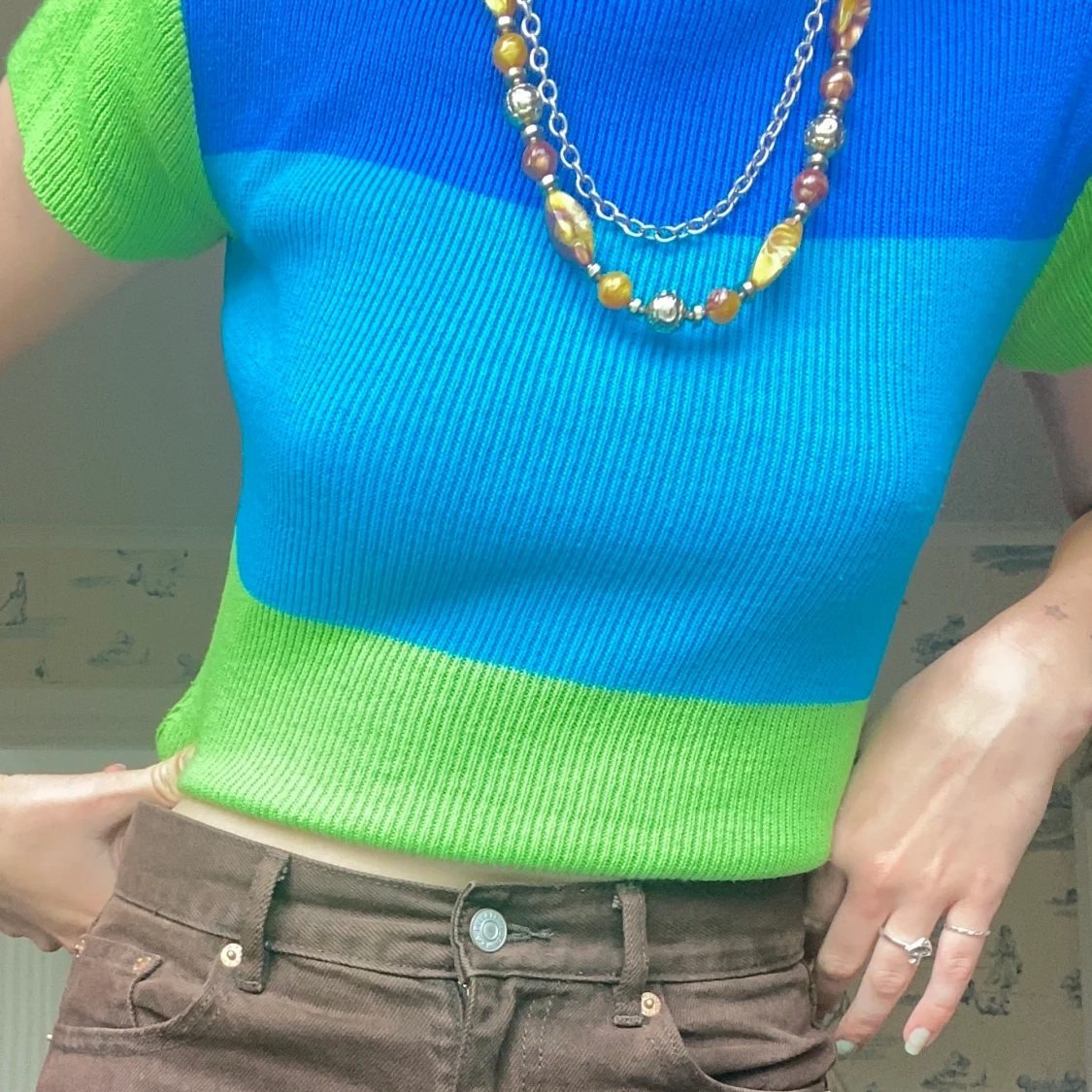 Vintage blå & grön tröja - 91