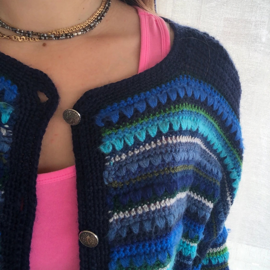 Blå stickad kofta - 90