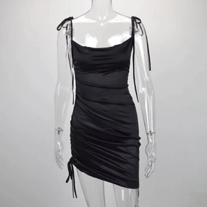 Black satin dress - Black ruched satin dress. The length is adjustable as you want, very new condition 