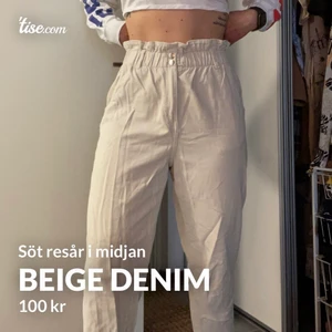 Beige denim - Snygga denimbyxor, beigea. Resår i midjan