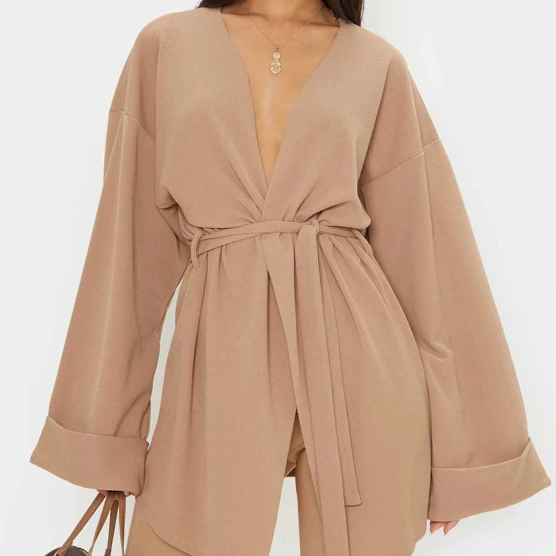 camel oversized belted cardigan/blazer