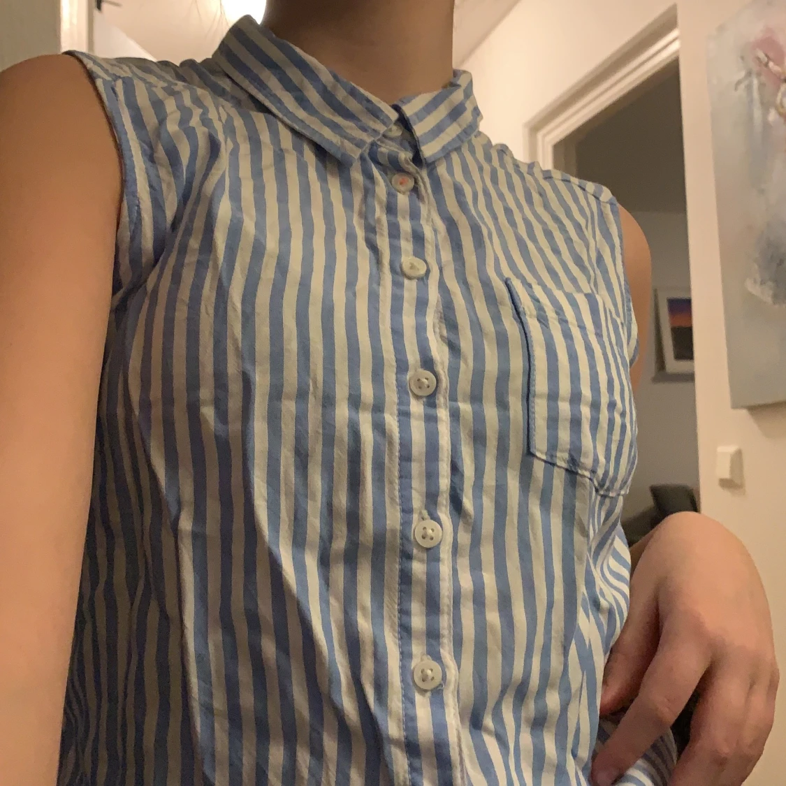 Randig kortarmad blus - 90