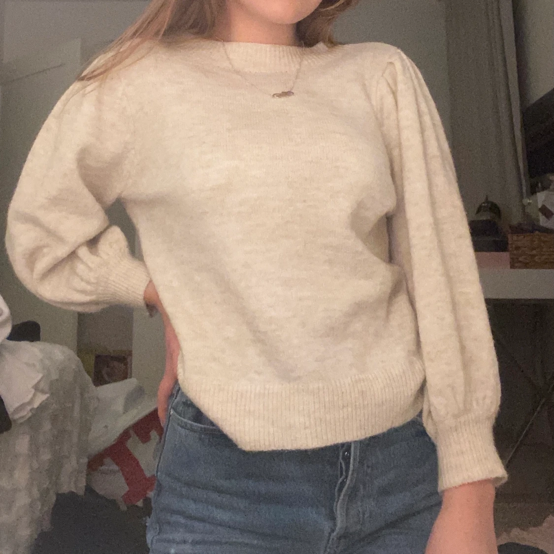 Beige stickad tröja  - 91