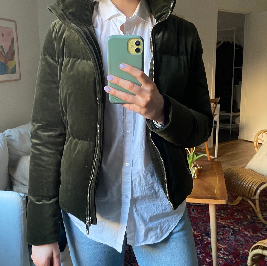 Grön dunjacka i sammet - 90