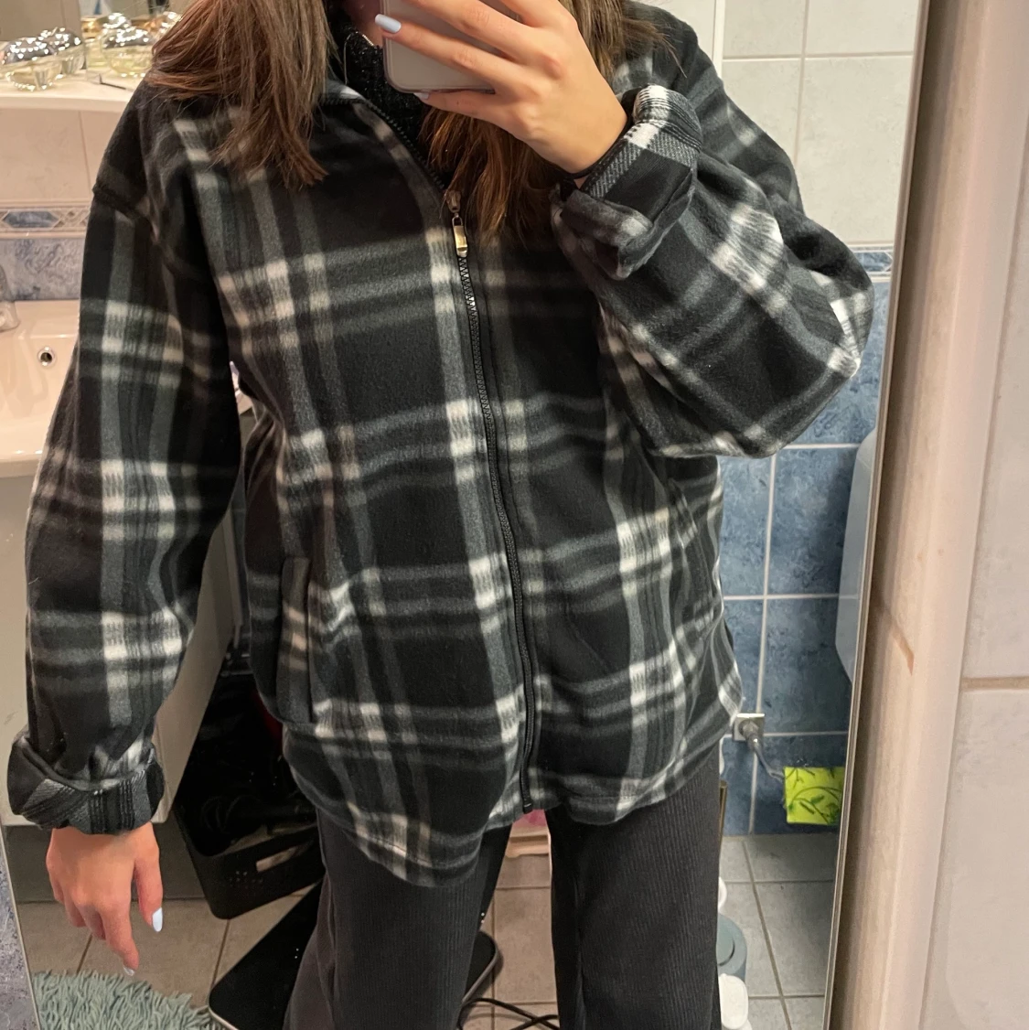 Rutig fliskofta - 90