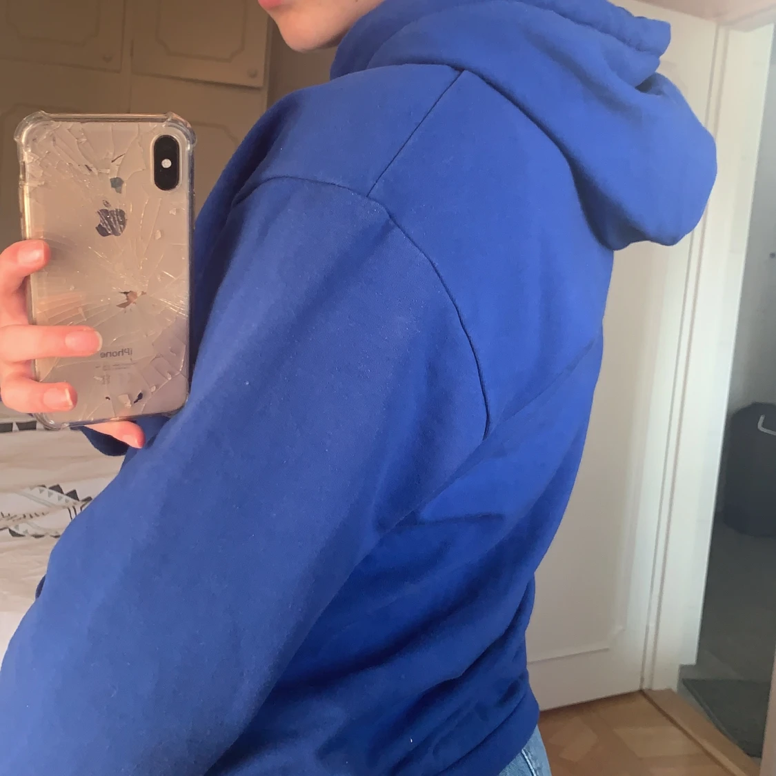 Klarblå trendig hoodie - 90