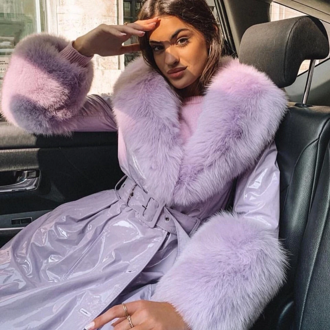 lila faux fur jacka från shein (sakks pott)