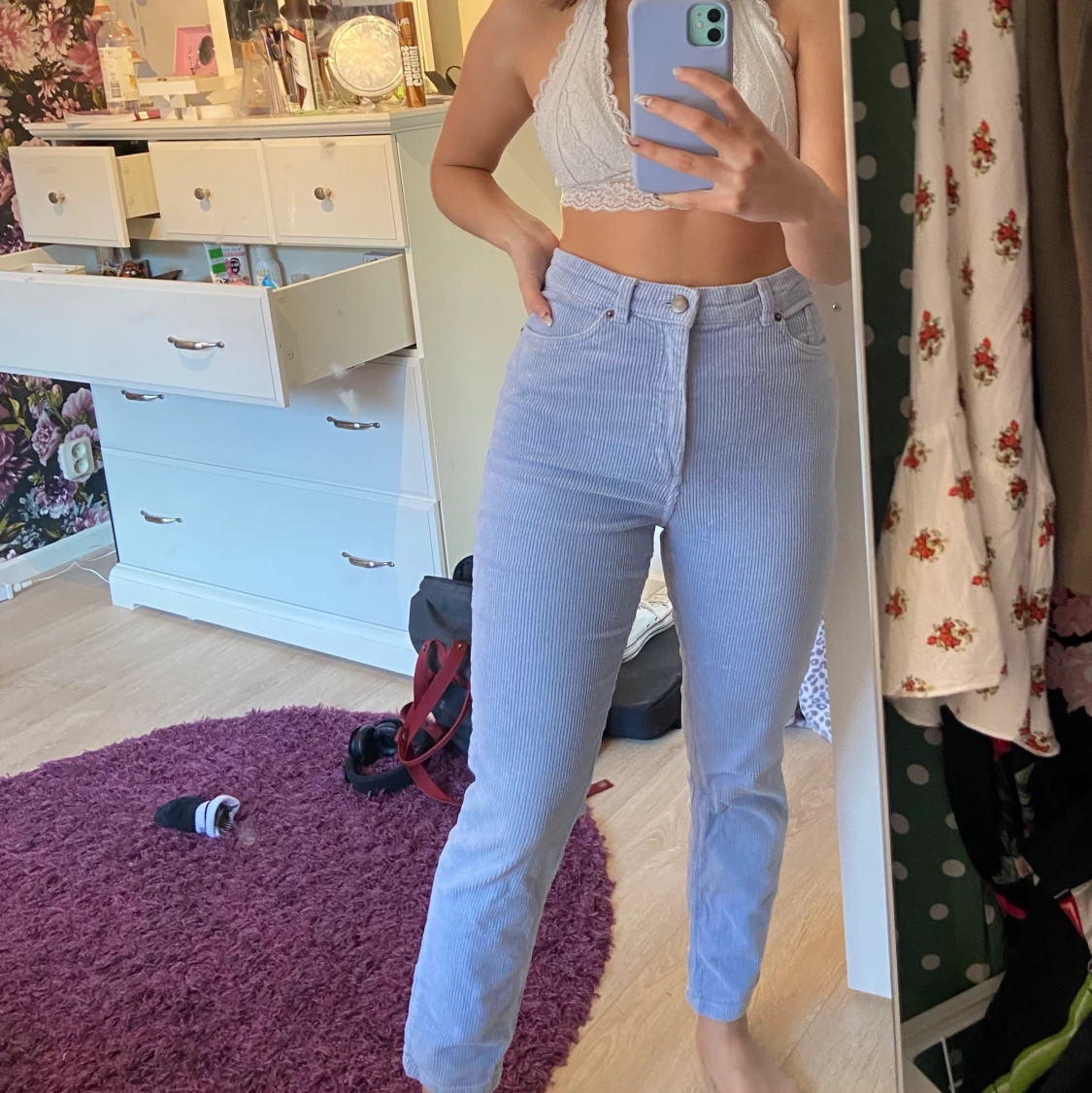 Ljusblå Manchester byxor  - 90