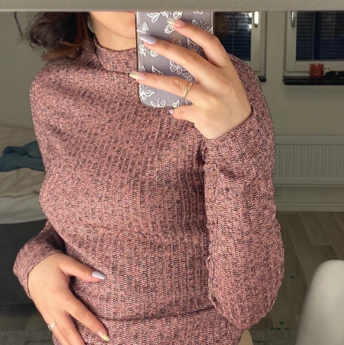 Snygg rosa stickad tröja - 90