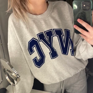 Sweatshirt  - Ljusgrå sweatshirt från bikbok med blått sammetstryck 💙