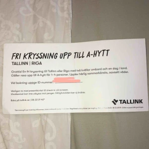  - En kryssning till Tallinn eller Riga från Stockholm. Säljer billigare än vad det skulle kostat att köpa på sidan då jag ej har möjlighet att åka själv. Om fler är intresserade så är det högst budande. Efter betalning skickar jag ID numret!