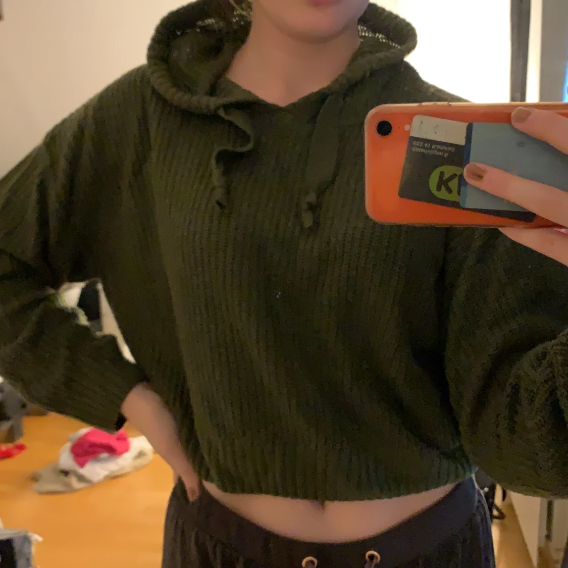 Militär grön stickad hoddie