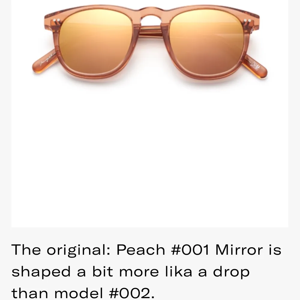 Säljer dess solglasögon ifrån chimi eyewear i modellen #001 mirror och färgen peach. De säljes pågrund av att de aldrig kommit till användning och är alltså oanvända!☺️ mitt pris 450kr nypris ligger på 999kr. Accessoarer.