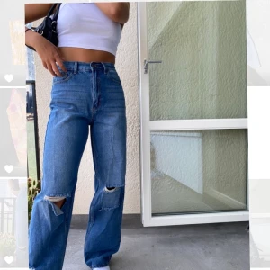 Oversized jeans!! - Samma jeans som jag la ut tidigare fast detta är när dem sitter på! Jag är 168cm lång💖 Verkligen supersnygga men aldrig använda och lappen sitter kvar! Kan mötas på söder annars står köparen för frakt på 59kr💋